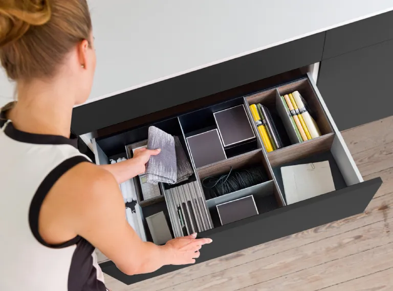 WENKO Organizer Per Cassetti In Feltro Riciclato – Set 7 Pezzi In Nero/Grigio, Dimensioni Variabili Per Ordine In Casa E Ufficio